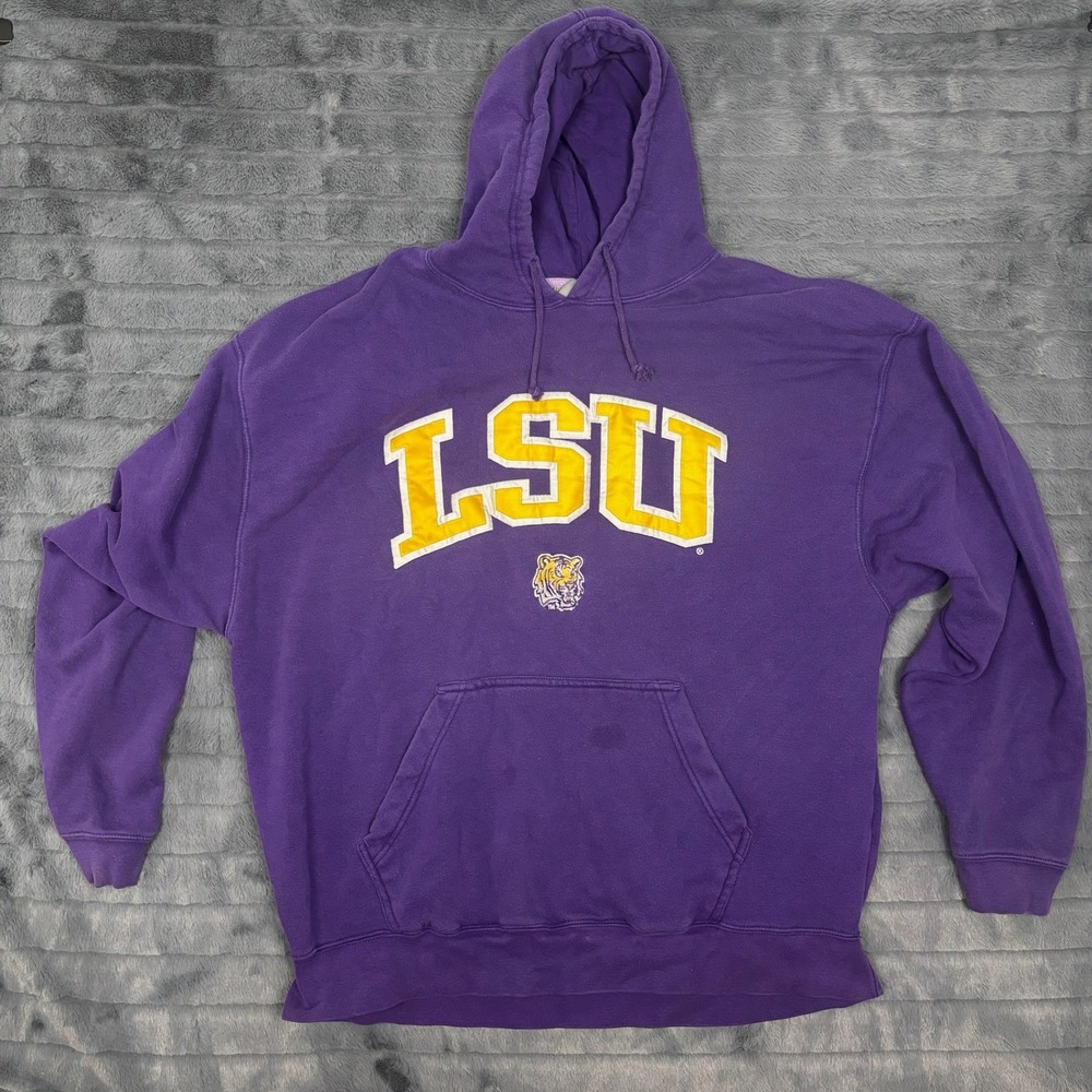LSU Tigers J. America Purple Hoodie Mens 2XL Collegiate Fleece Sweatshirt 7487